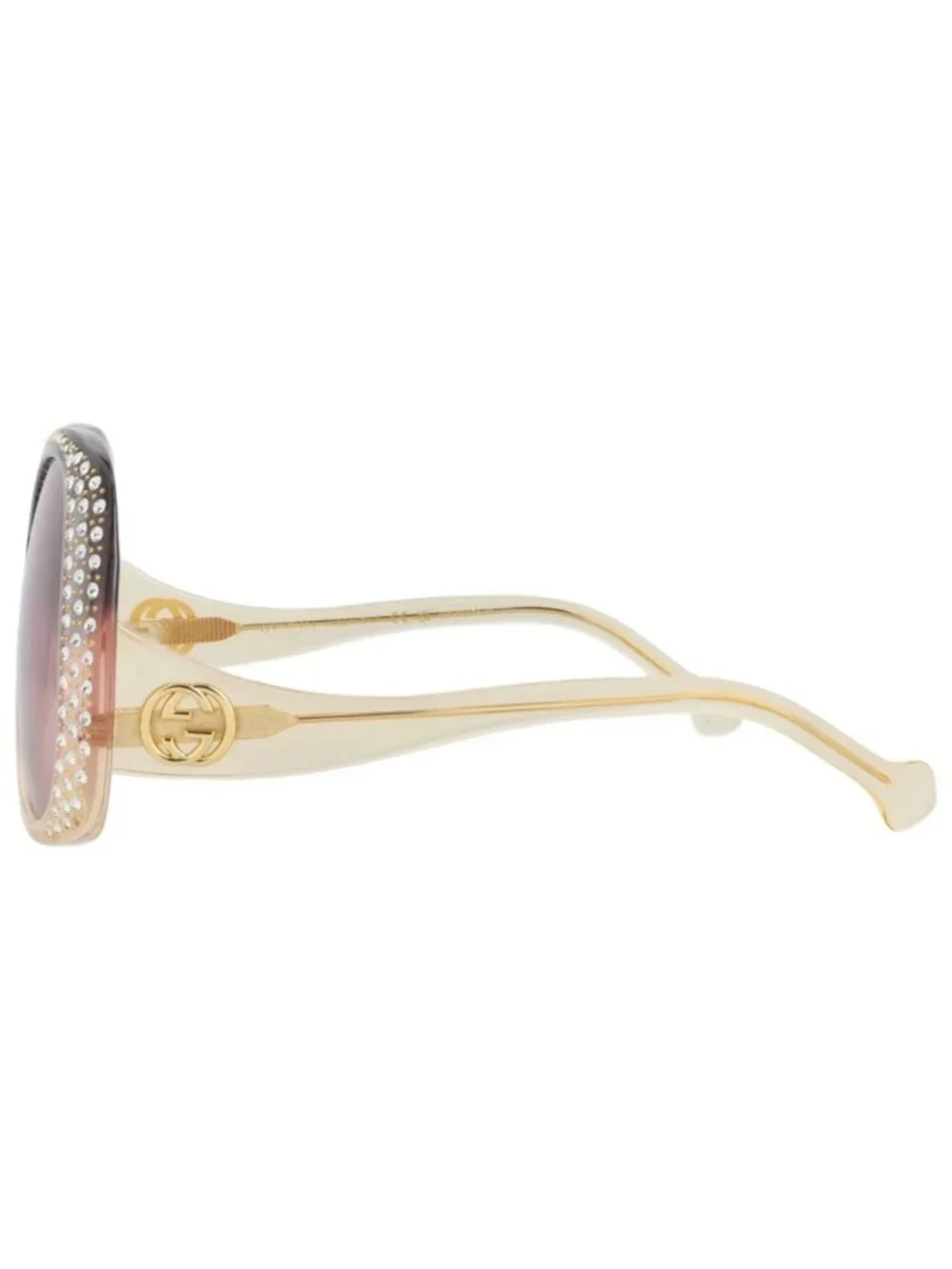 New Gucci Women's Sunglasses Round Oval Acetate Frame Grey Yellow Pink